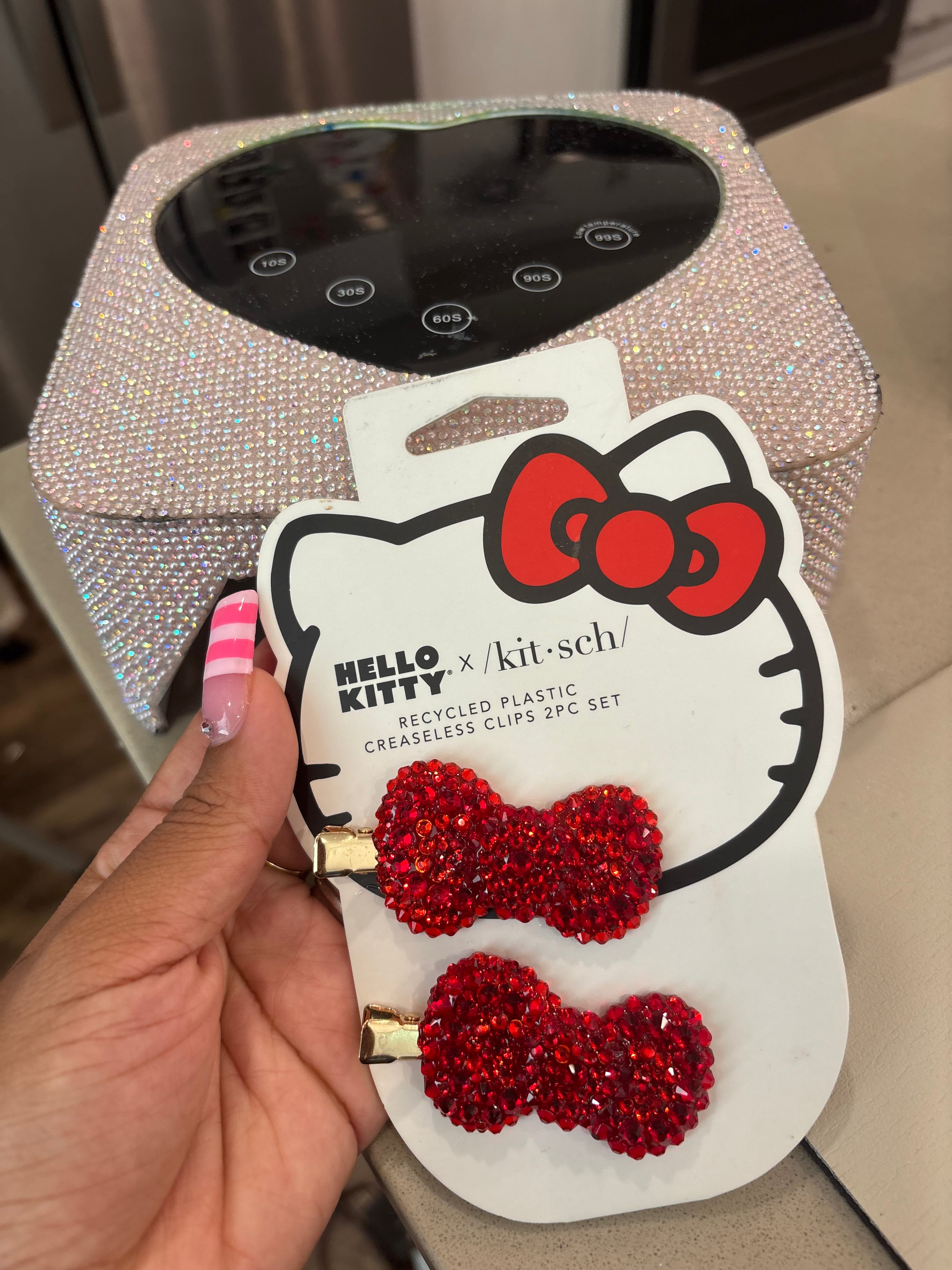 Red bling kitty hair clips