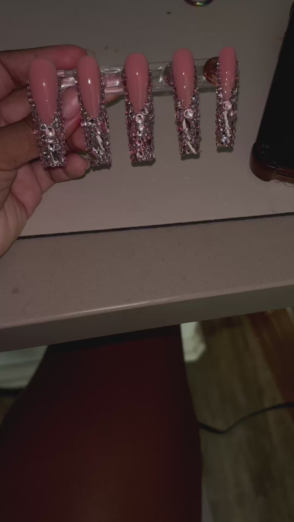 Pink bling French press-ons