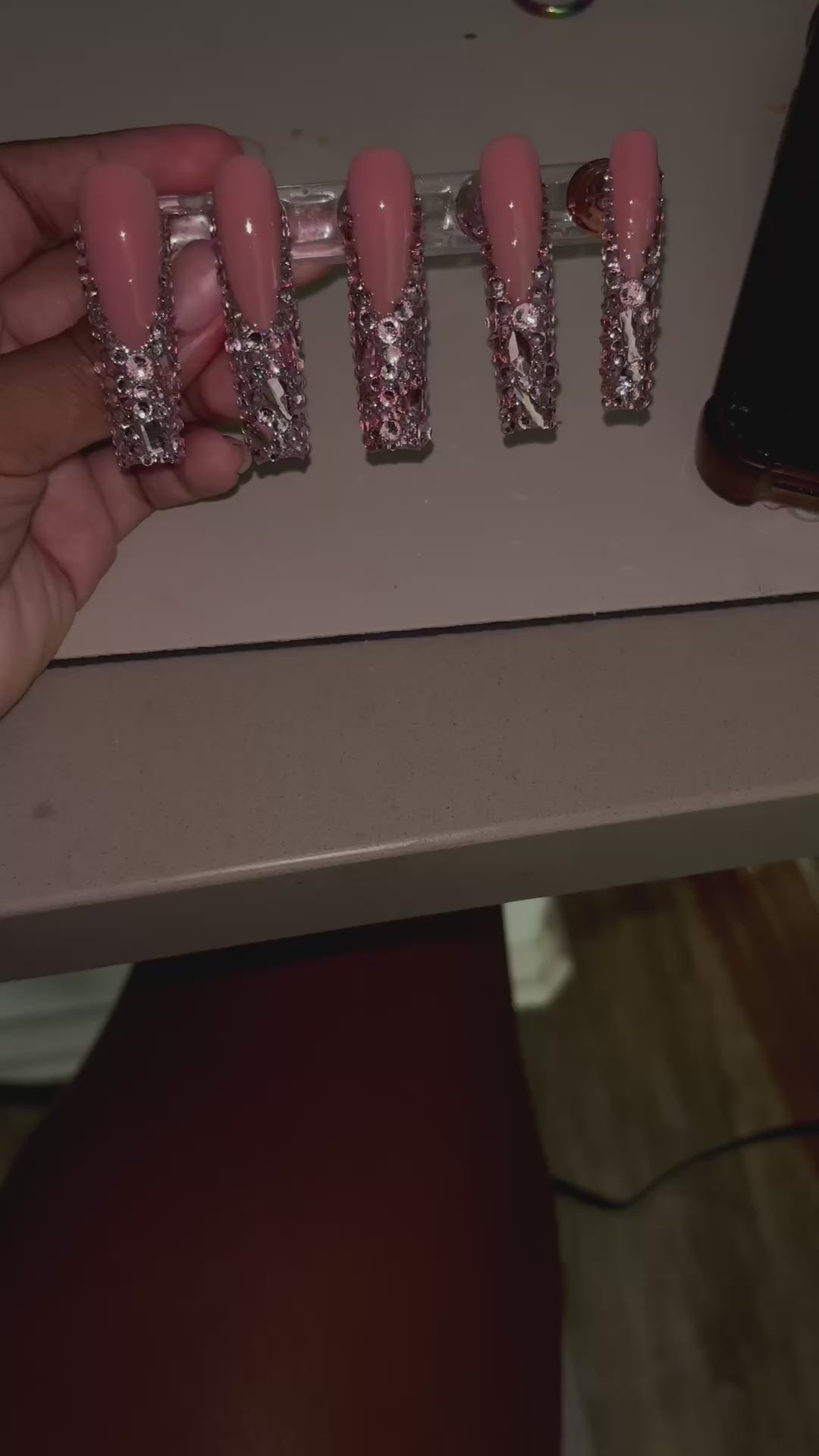 Pink bling French press-ons