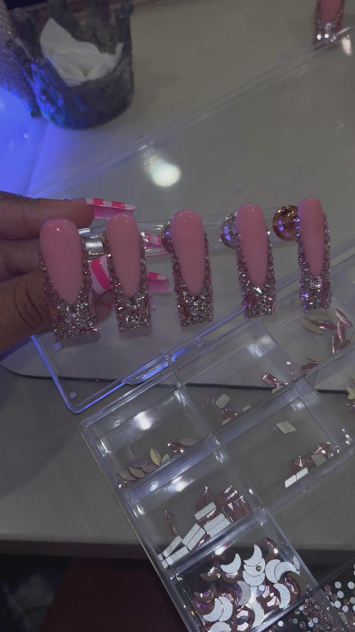 Pink bling French press-ons