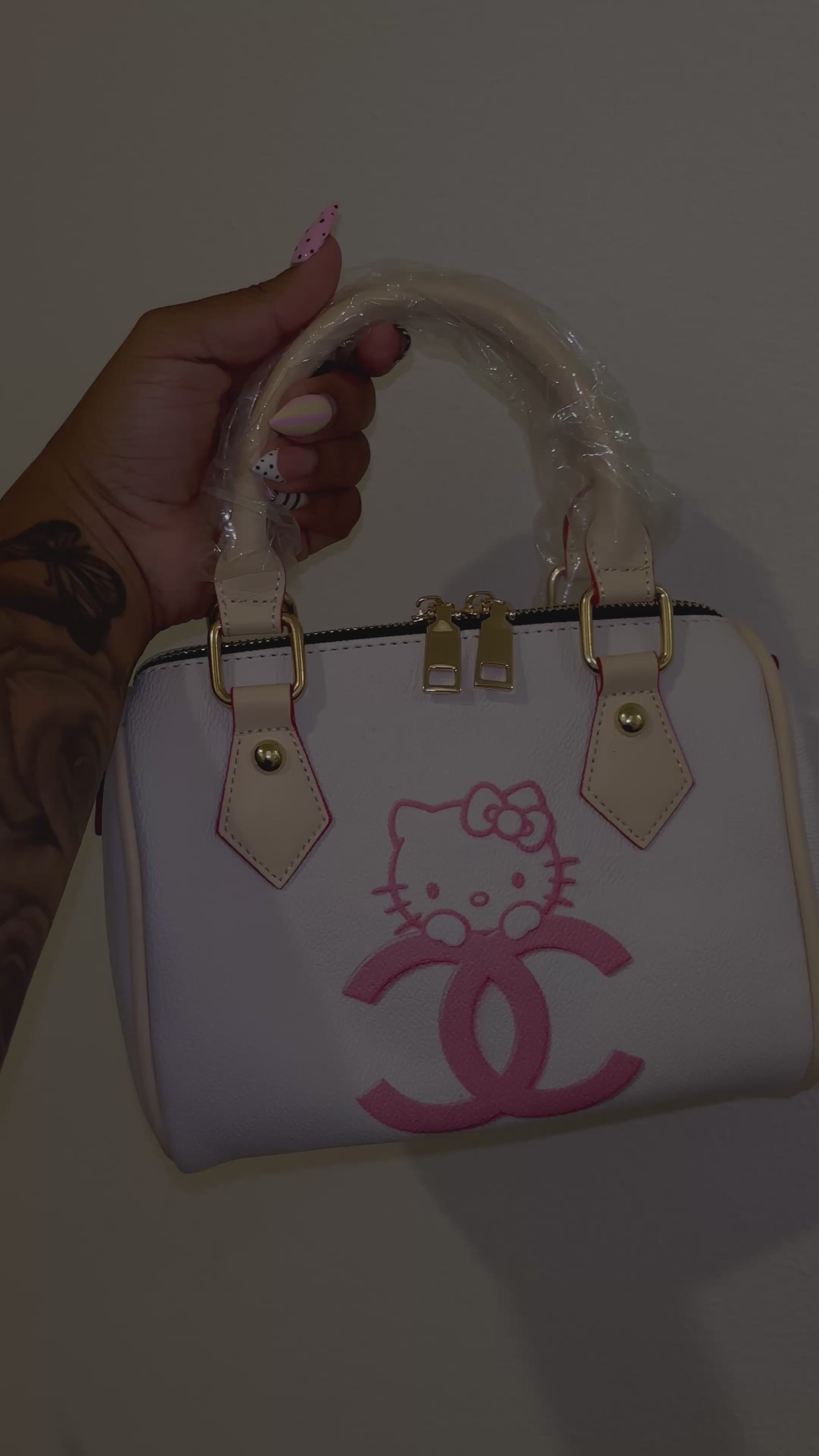 HK white duffle purse